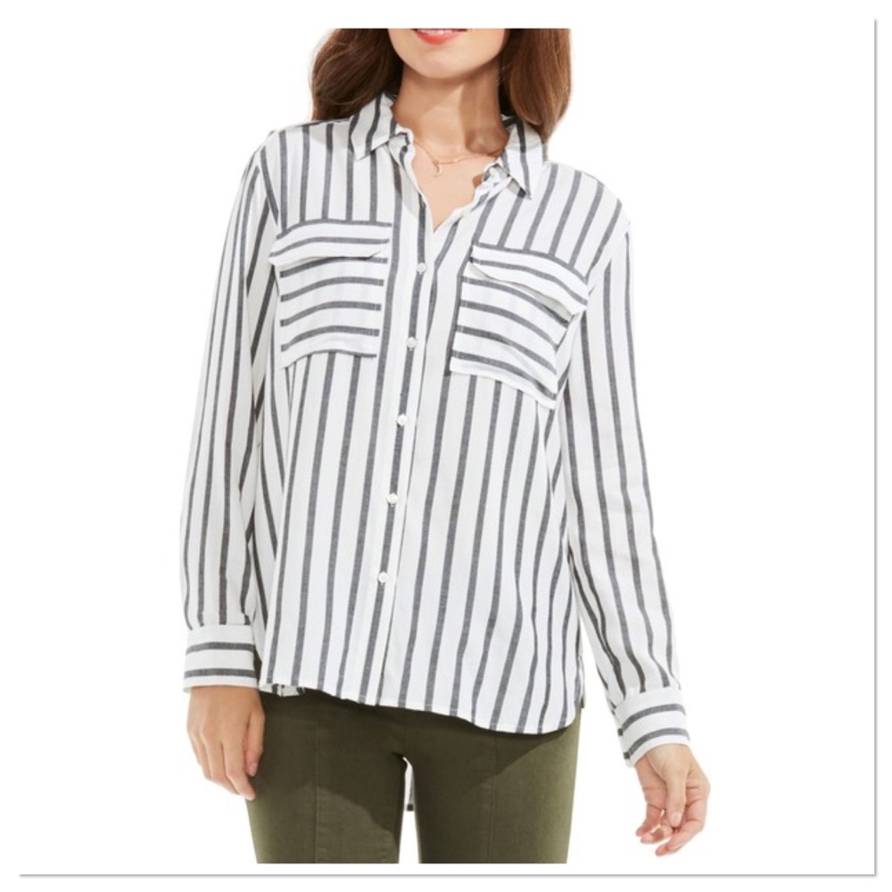 Vince Camuto Stripe Utility Button-Down Shirt Sz M - image 1